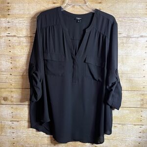 Torrid Deep Black Harper Georgette Blouse Pullover 3/4 Sleeves EUC Size 2X